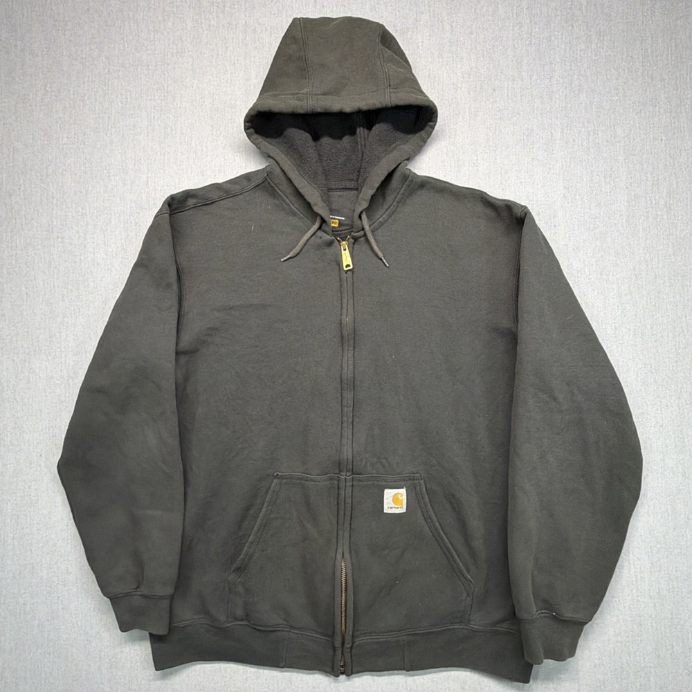 Carhartt Mens Large Black Loose Fit Hoodie K122 Full Zip‎ Sweatshirt Faded